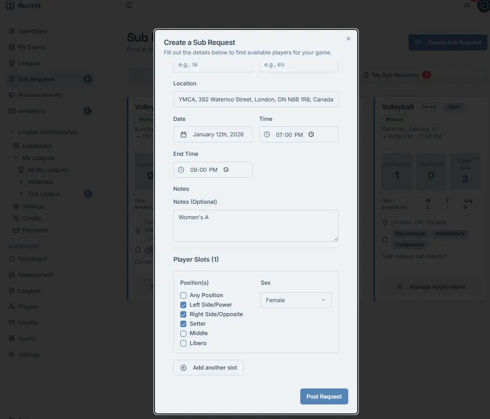 Create sub request form